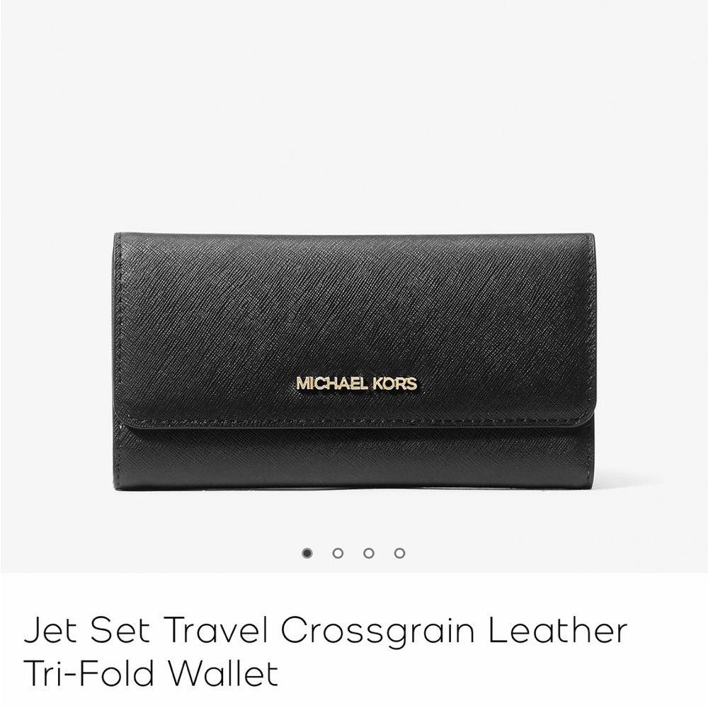 Michael Kors Jet Set Travel Crossgrain Leather Tri-Fold Wallet black